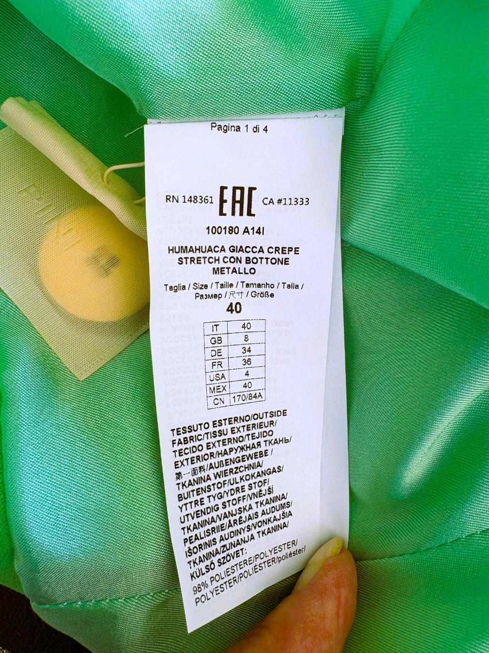 Blazer verde-escuro da Pinko – Feito na Itália – detalhe de botão dourado – tamanho IT40 – photo 10